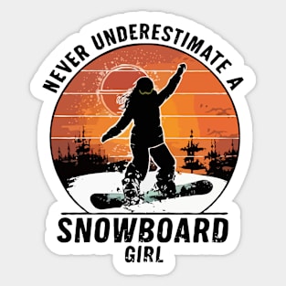 Never Underestimate A Snowboard Girl, Retro Sticker